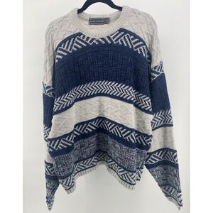 Vintage David Taylor Mens‎ XL Sweater Blue,Grey Abstract Pattern Crewneck